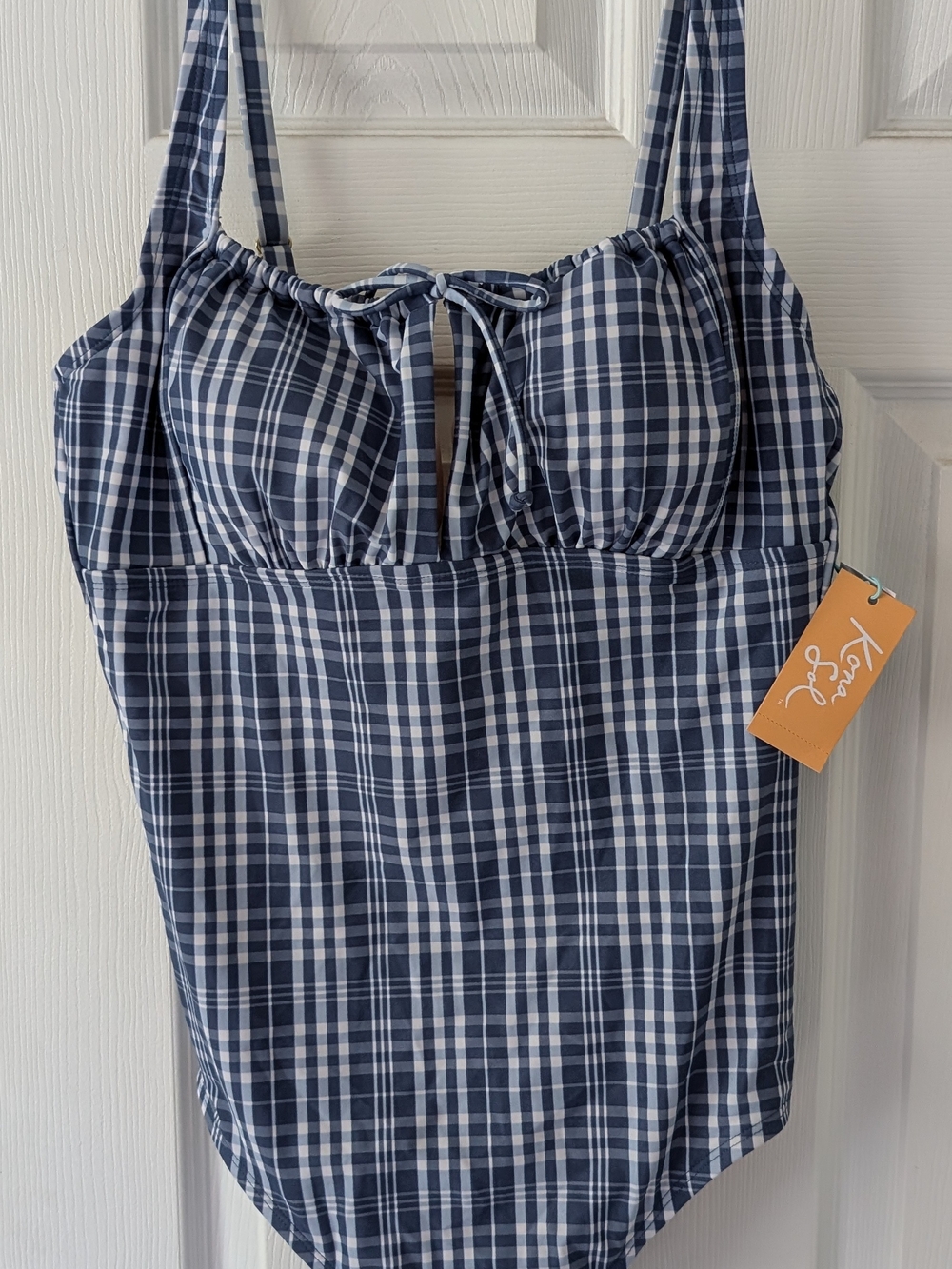 Kona Sol Navy and White Plaid One-Piece Swimsuit